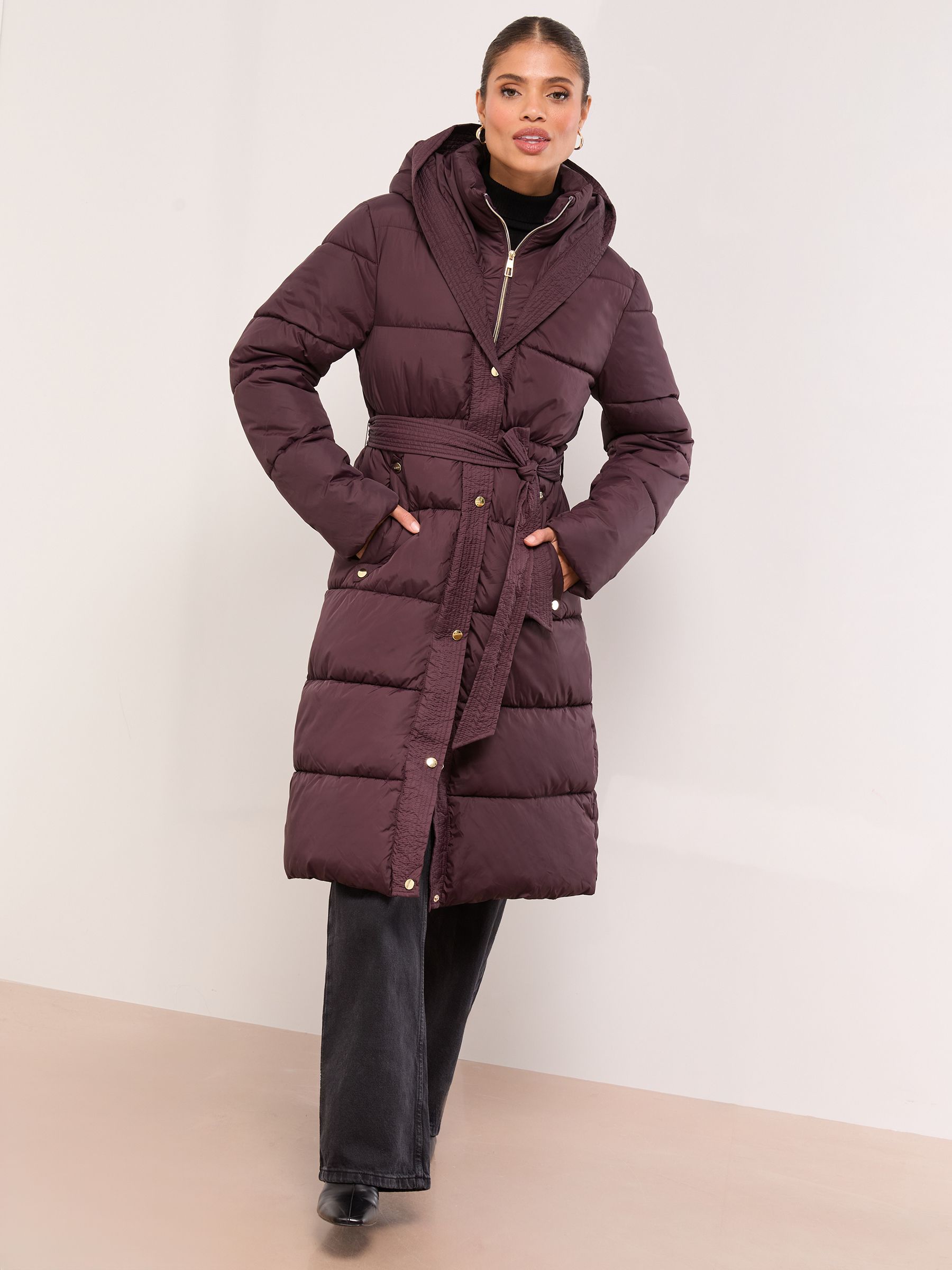 Buy Lipsy Plum Funnel Double Layer Belted Longline Coat from Next USA
