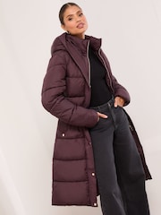 Lipsy Plum Funnel Double Layer Belted Longline Coat - Image 3 of 4