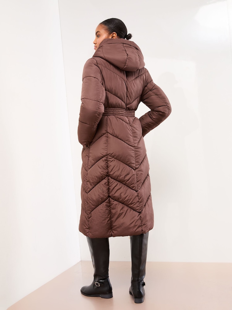 Lipsy Chocolate Brown Longline Double Layer Padded Coat - Image 5 of 5