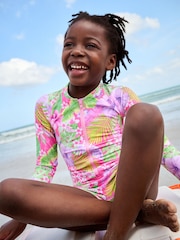 Pink Tropical Long Sleeved Shortie Swimsuit (3-16yrs) - Image 2 of 3
