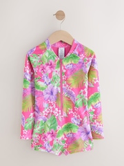 Pink Tropical Long Sleeved Shortie Swimsuit (3-16yrs) - Image 4 of 7