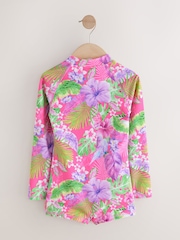 Pink Tropical Long Sleeved Shortie Swimsuit (3-16yrs) - Image 5 of 7