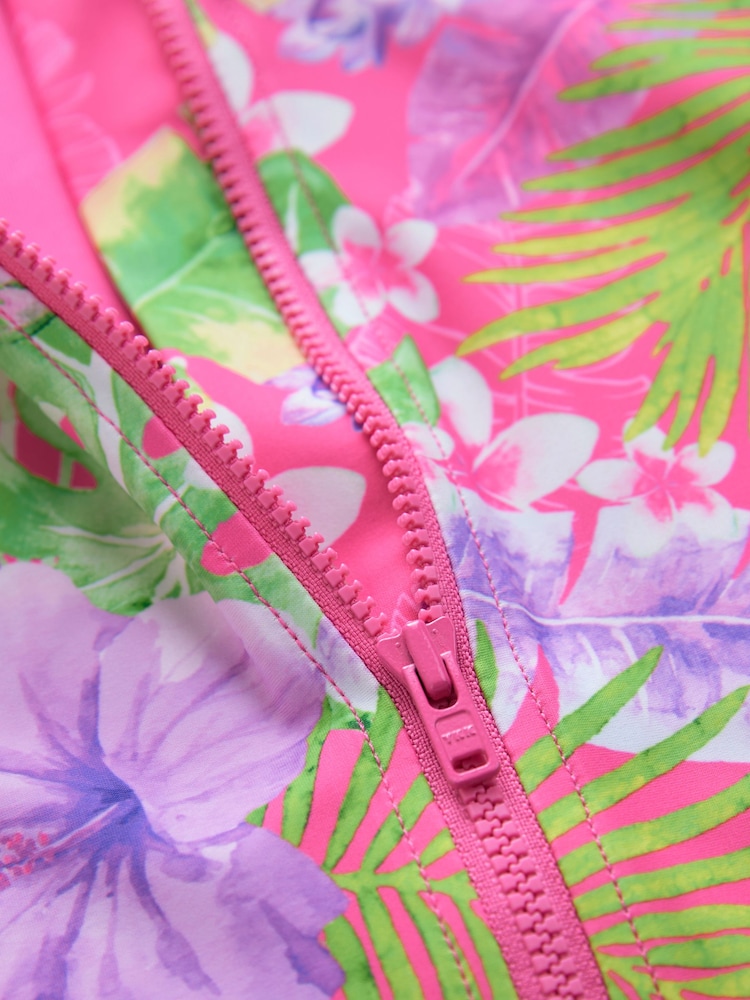 Pink Tropical Long Sleeved Shortie Swimsuit (3-16yrs) - Image 7 of 7