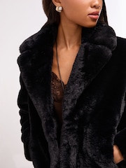 Lipsy Black Faux-Fur Short Collared Coat - Image 2 of 5