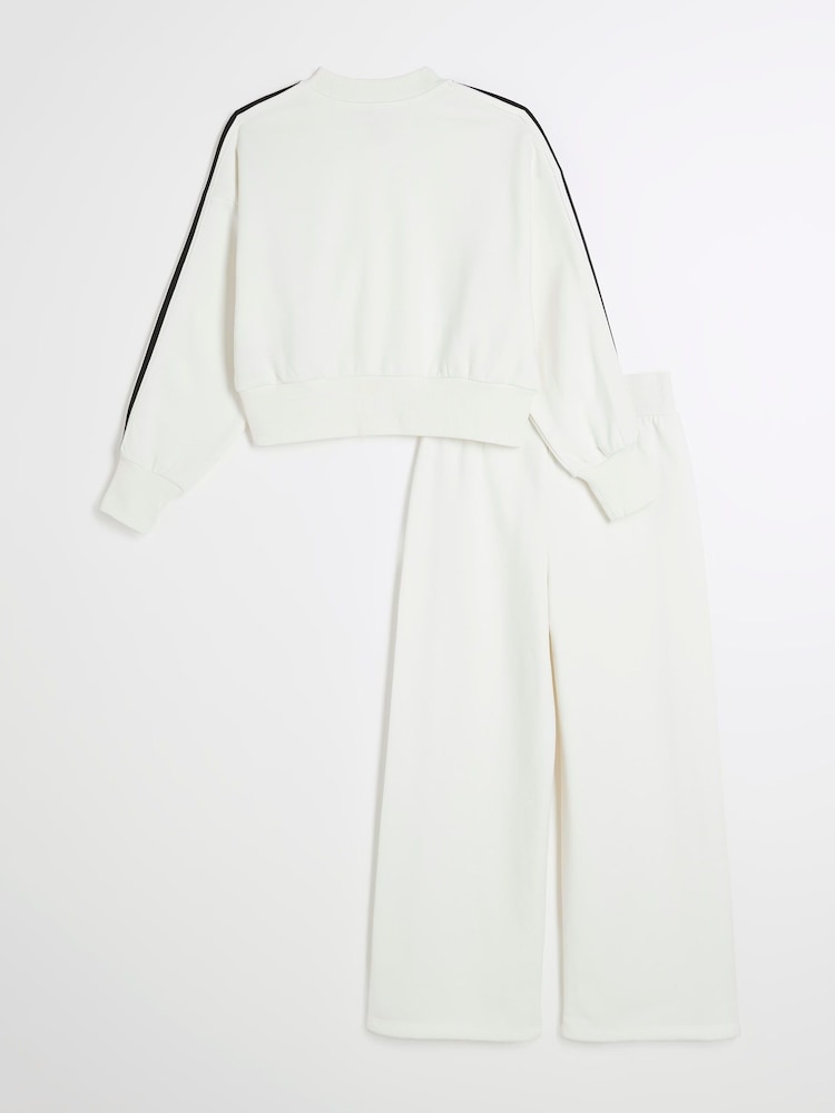 River Island Cream Girls Bow Bomber Sweat Set - Image 2 of 5 River Island Cream Girls Bow Bomber Sweat Set - Image 2 of 5