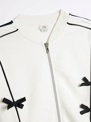 River Island Cream Girls Bow Bomber Sweat Set - Image 4 of 5