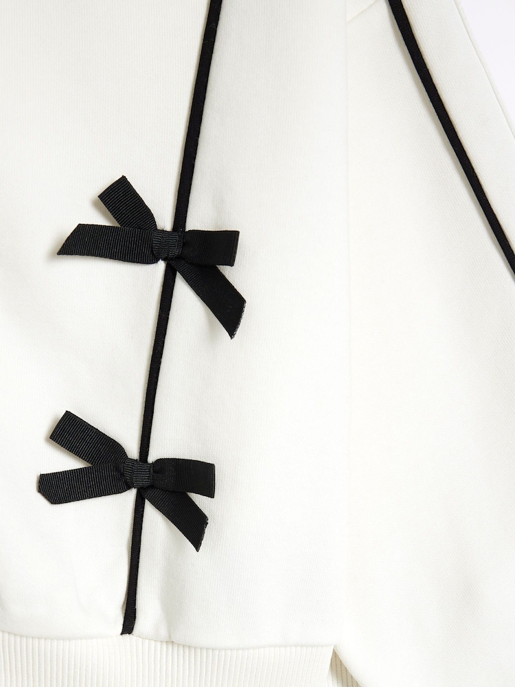 River Island Cream Girls Bow Bomber Sweat Set - Image 5 of 5 River Island Cream Girls Bow Bomber Sweat Set - Image 5 of 5