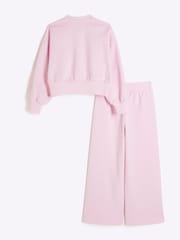 River Island Pink Girls Bow Bomber Sweat Set - Image 2 of 5
