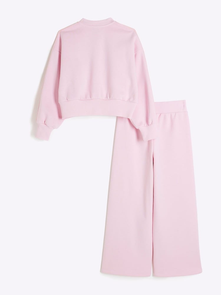 River Island Pink Girls Bow Bomber Sweat Set - Image 2 of 5 River Island Pink Girls Bow Bomber Sweat Set - Image 2 of 5
