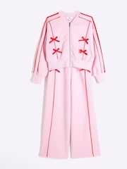 River Island Pink Girls Bow Bomber Sweat Set - Image 3 of 5