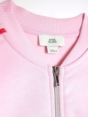 River Island Pink Girls Bow Bomber Sweat Set - Image 4 of 5