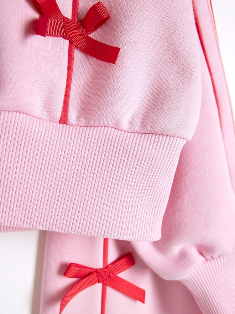 River Island Pink Girls Bow Bomber Sweat Set - Image 5 of 5 River Island Pink Girls Bow Bomber Sweat Set - Image 5 of 5