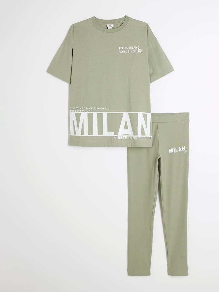 River Island Green Milan Print Leggings Set - Image 1 of 5