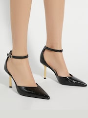 Dune London Black Colly Emerald Heel Open Court Shoes - Image 1 of 5