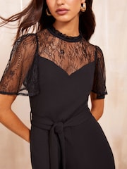 Friends Like These Black Lace Short Sleeve Jumpsuit - Image 2 of 4