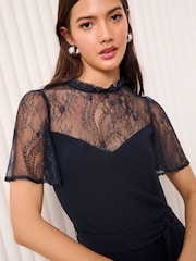 Friends Like These Navy Blue Lace Short Sleeve Jumpsuit - Image 2 of 4