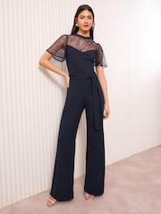 Friends Like These Navy Blue Lace Short Sleeve Jumpsuit - Image 3 of 4