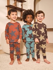 Blue/Brown Snuggle Pyjamas 3 Pack (9mths-10yrs) - Image 1 of 4