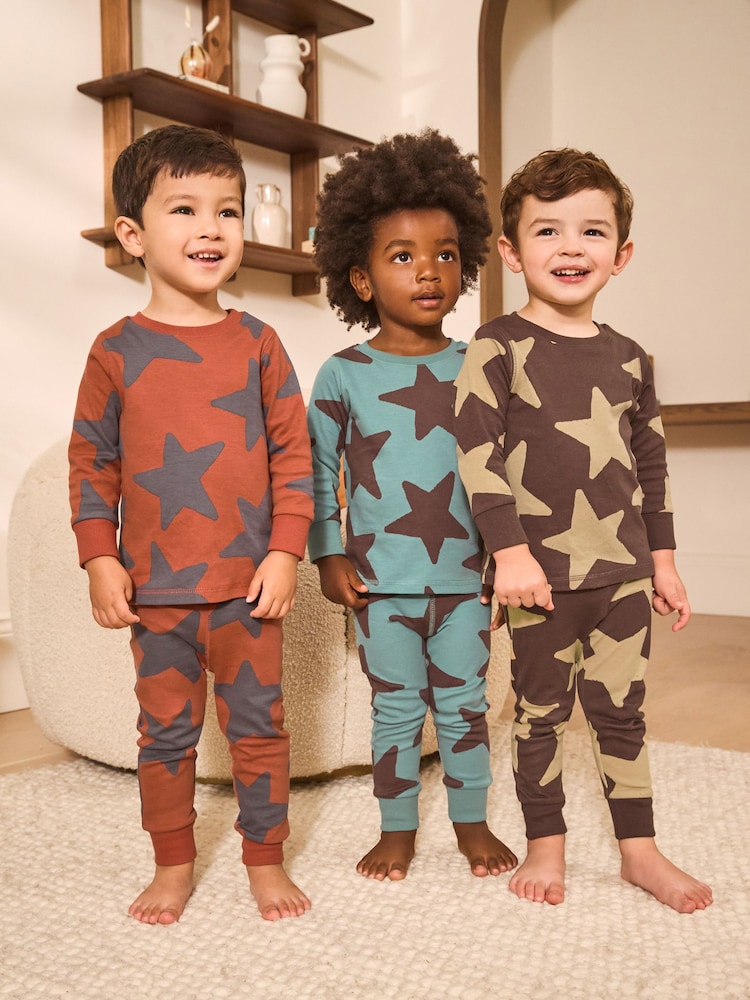 Blue/Brown Snuggle Pyjamas 3 Pack (9mths-10yrs) - Image 1 of 4