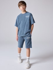 smALLSAINTS Washed Blue Boys Underground T-Shirt and Sweat Shorts Set - Image 1 of 10