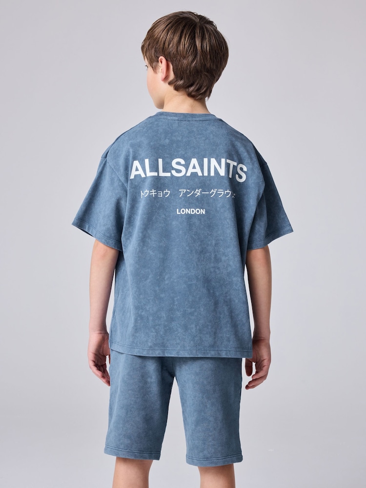 smALLSAINTS Washed Blue Boys Underground T-Shirt and Sweat Shorts Set - Image 2 of 10