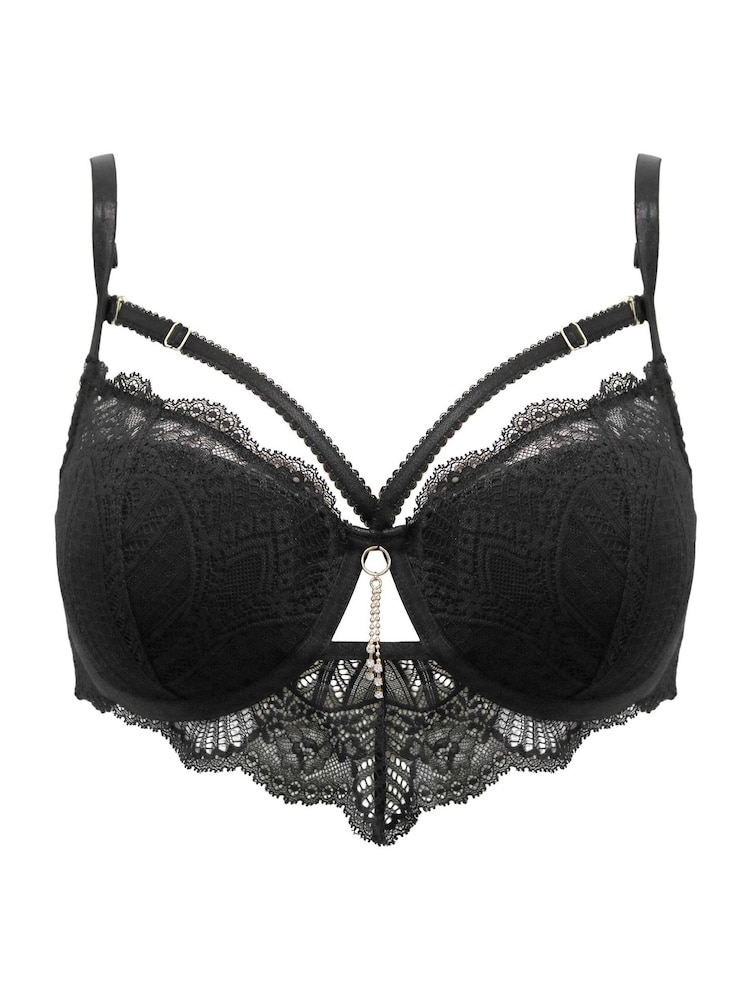 Pour Moi Black India Demilicious Linear Lace Demi Padded Bra - Image 4 of 4