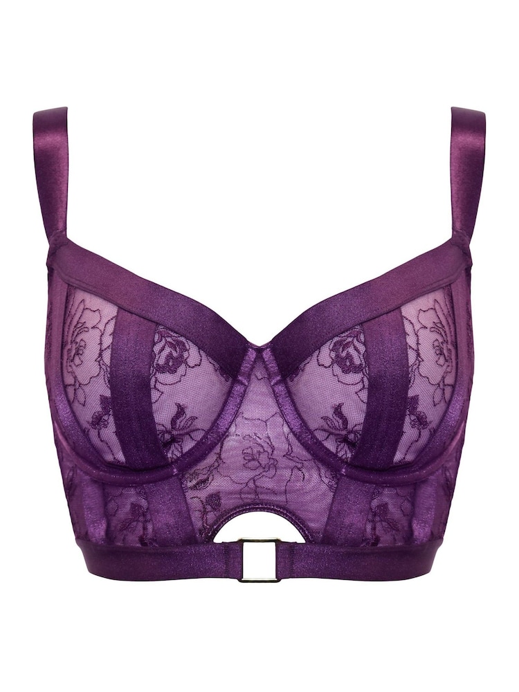 Pour Moi Purple Non Padded India Embroidery Underwired Bustier Bra - Image 2 of 4 Pour Moi Purple Non Padded India Embroidery Underwired Bustier Bra - Image 2 of 4