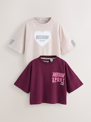 Reebok Burgundy/Mocha Cotton Drop Shoulder Graphic Print T-Shirts 2 Pack - Image 1 of 17