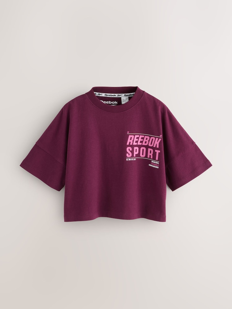 Reebok Burgundy/Mocha Cotton Drop Shoulder Graphic Print T-Shirts 2 Pack - Image 2 of 17