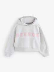 Reebok Grey Boxy Fit Piped Seam Cropped Graphic Print Hoodie - Image 1 of 4