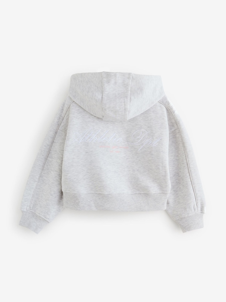 Reebok Grey Boxy Fit Piped Seam Cropped Graphic Print Hoodie - Image 2 of 4