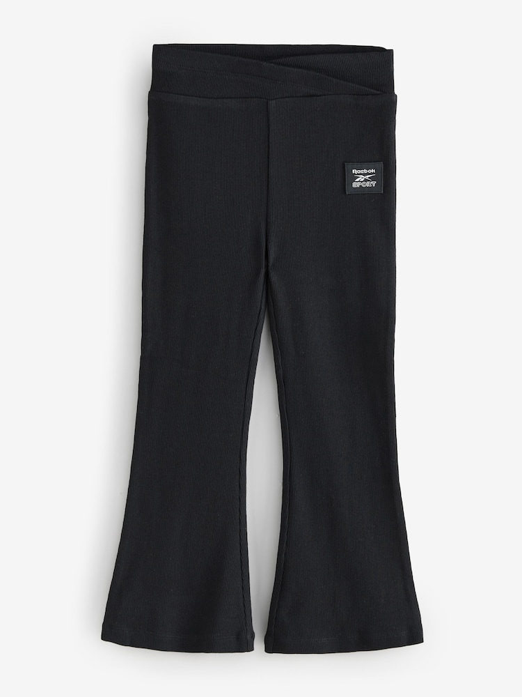 Reebok Waisted Kick Flare Ribbed Black Leggings - Image 1 of 4