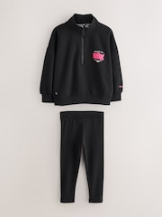 Reebok Funnel Neck Quarter Zip Black Sweat Top & Legging Set - Image 1 of 4