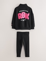 Reebok Funnel Neck Quarter Zip Black Sweat Top & Legging Set - Image 2 of 4