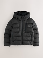 Reebok Waterproof Half Zip Long Sleeve Hooded Black Jacket - Image 8 of 16