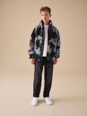 Reebok Grey Camo Long Sleeve Jacquard Print Zip Through Borg Coat - Image 1 of 12