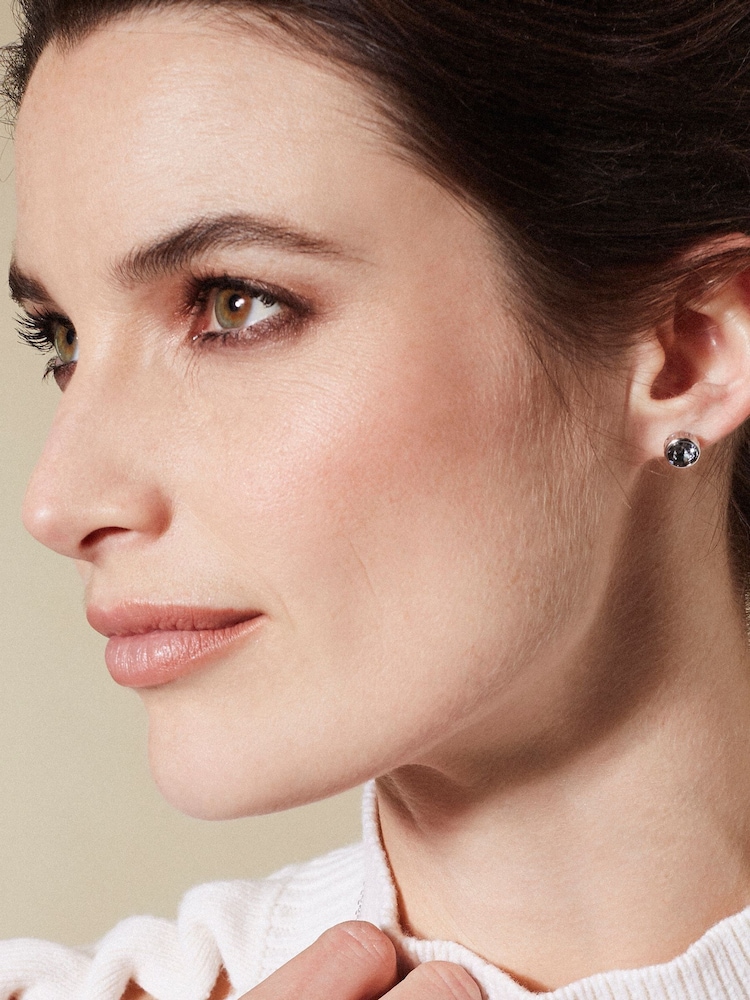 Karen Millen Silver Tone Crystal Dot Stud Earrings - Image 2 of 5