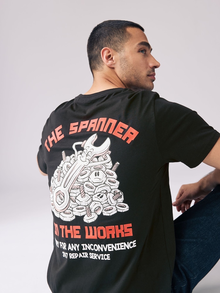 Black Regular Fit Graphic Print T-Shirt - Image 1 of 7