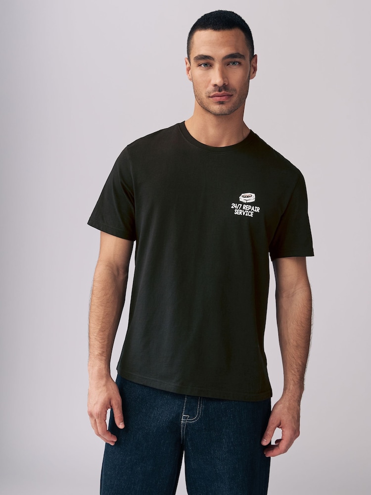 Black Regular Fit Graphic Print T-Shirt - Image 3 of 7