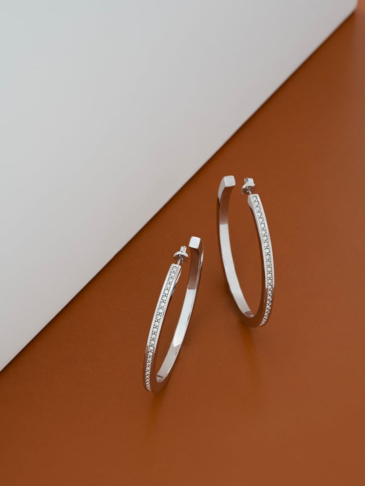 Karen Millen Large Crystal Hoop Earrings - Image 2 of 5