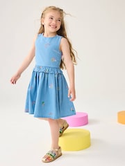 Little Bird by Jools Oliver Chambray Blue Woven 100% Cotton Cut Out Dress - Image 1 of 3