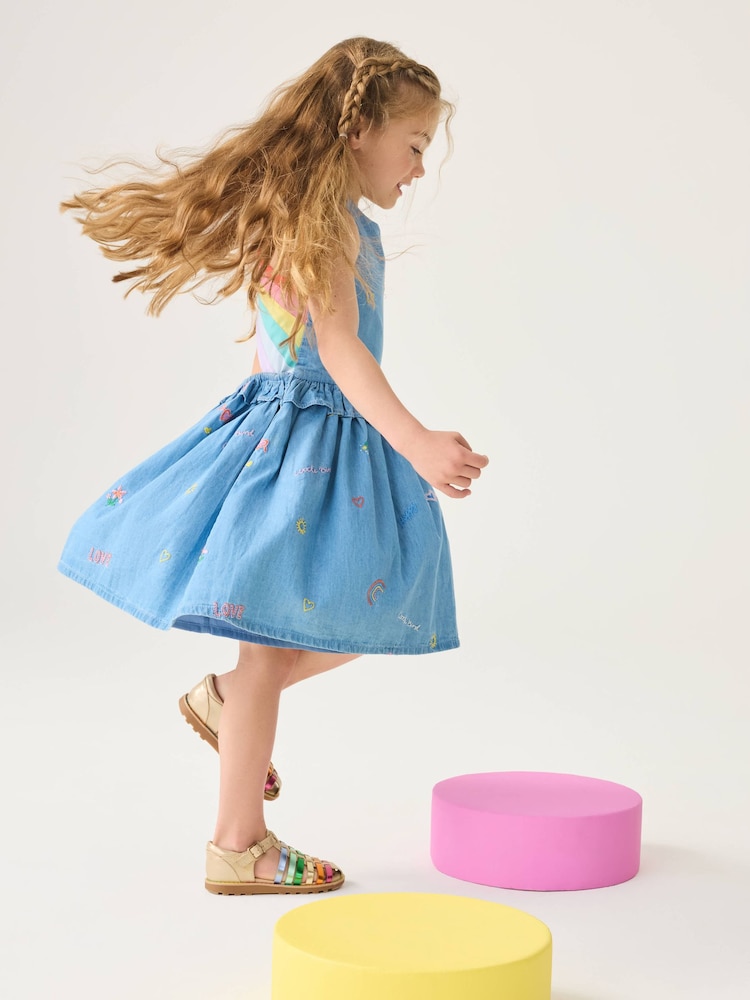 Little Bird by Jools Oliver Chambray Blue Woven 100% Cotton Cut Out Dress - Image 2 of 3