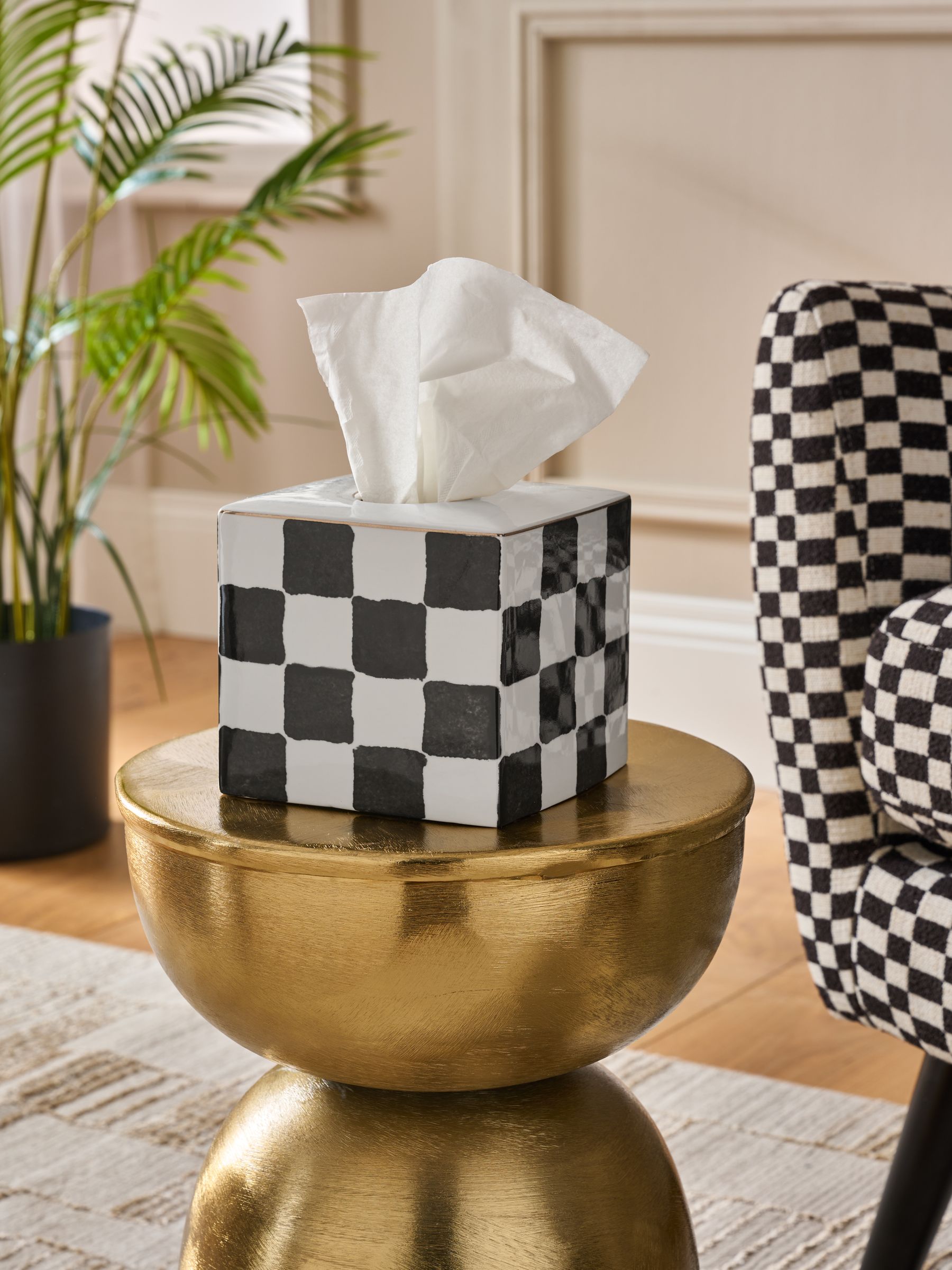Buy White/Black Check Ceramic Tissue Box from the Next UK online shop