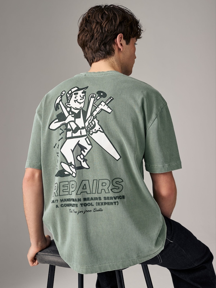 Green Wash Relaxed Fit Graphic Print Heavyweight T-Shirt - Image 2 of 9