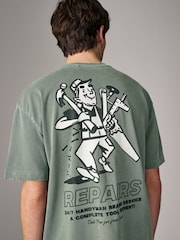 Green Wash Relaxed Fit Graphic Print Heavyweight T-Shirt - Image 4 of 9