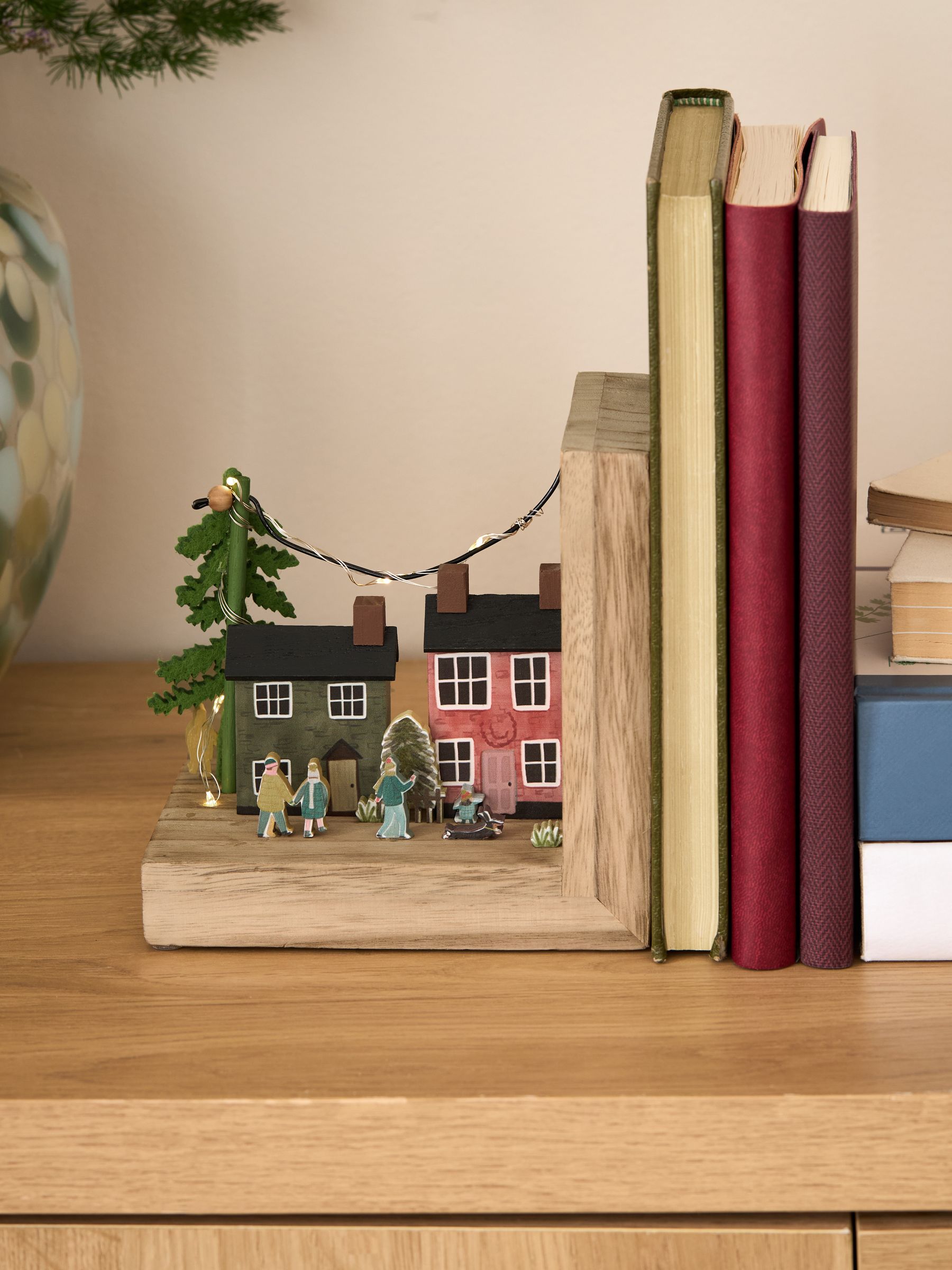 Multi Wooden House Scene Bookend