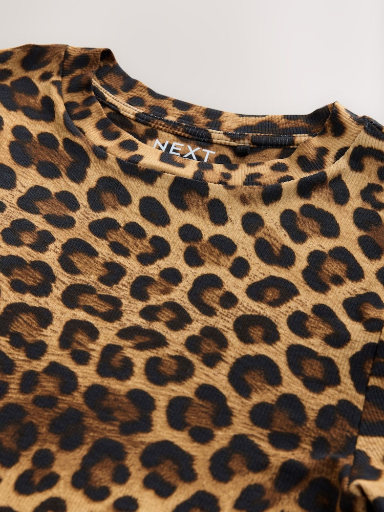 Leopard Print Soft Touch Ribbed Short Sleeve T-Shirt with TENCEL™ Lyocell - Image 6 of 6