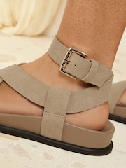 Friends Like These Neutral Toe Loop Cross Strap Comfort Footbed Flats Sandals - Image 2 of 5