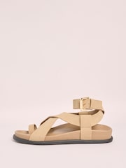 Friends Like These Neutral Toe Loop Cross Strap Comfort Footbed Flats Sandals - Image 5 of 5