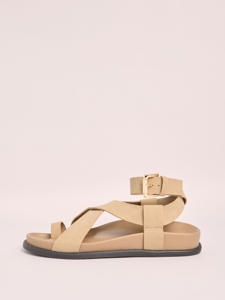 Friends Like These Neutral Toe Loop Cross Strap Comfort Footbed Flats Sandals - Image 5 of 5